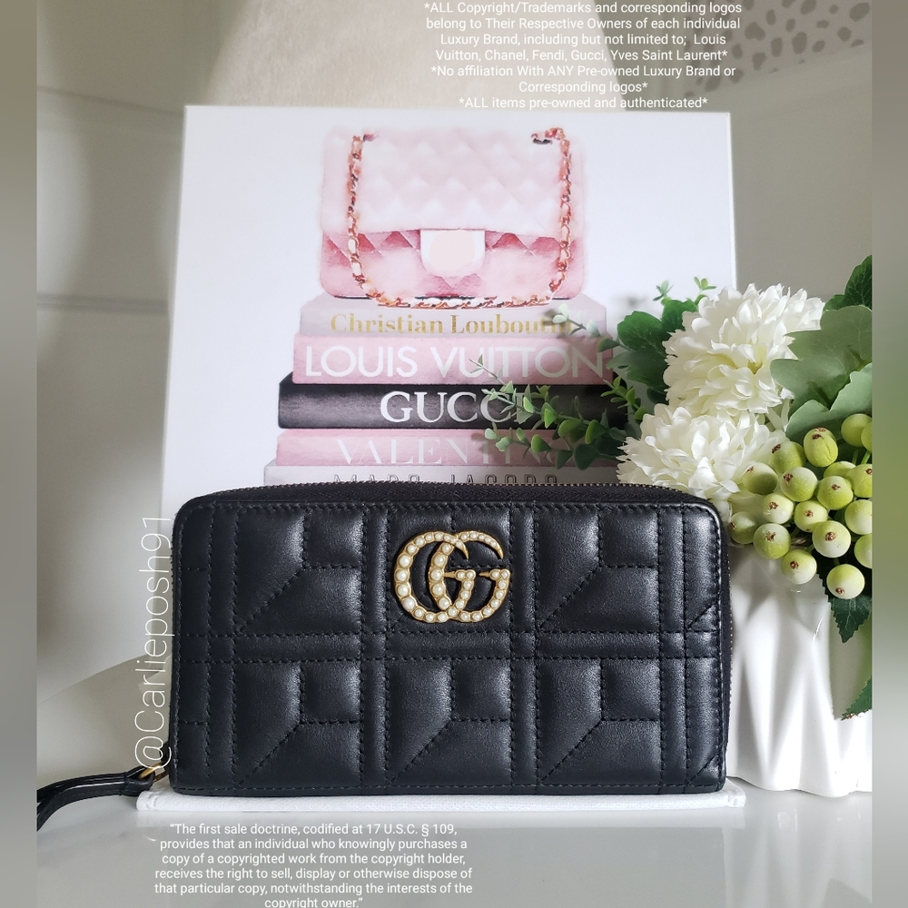 **SOLD** Authentic Pre-owned Gucci Marmont Pearl Logo Quilted Long Wallet - Picture 2 of 12